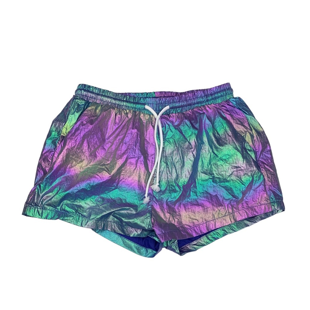 Iridescent Metallic Y2K Colorful Rave Cheer Shorts